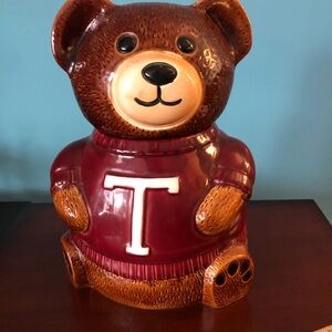 Vintage Texas A&M Ceramic Bear Cookie Jar Maroon Sweater and White 'T' rare find